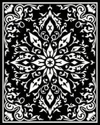 Intricate Black White Floral Medallion Rug