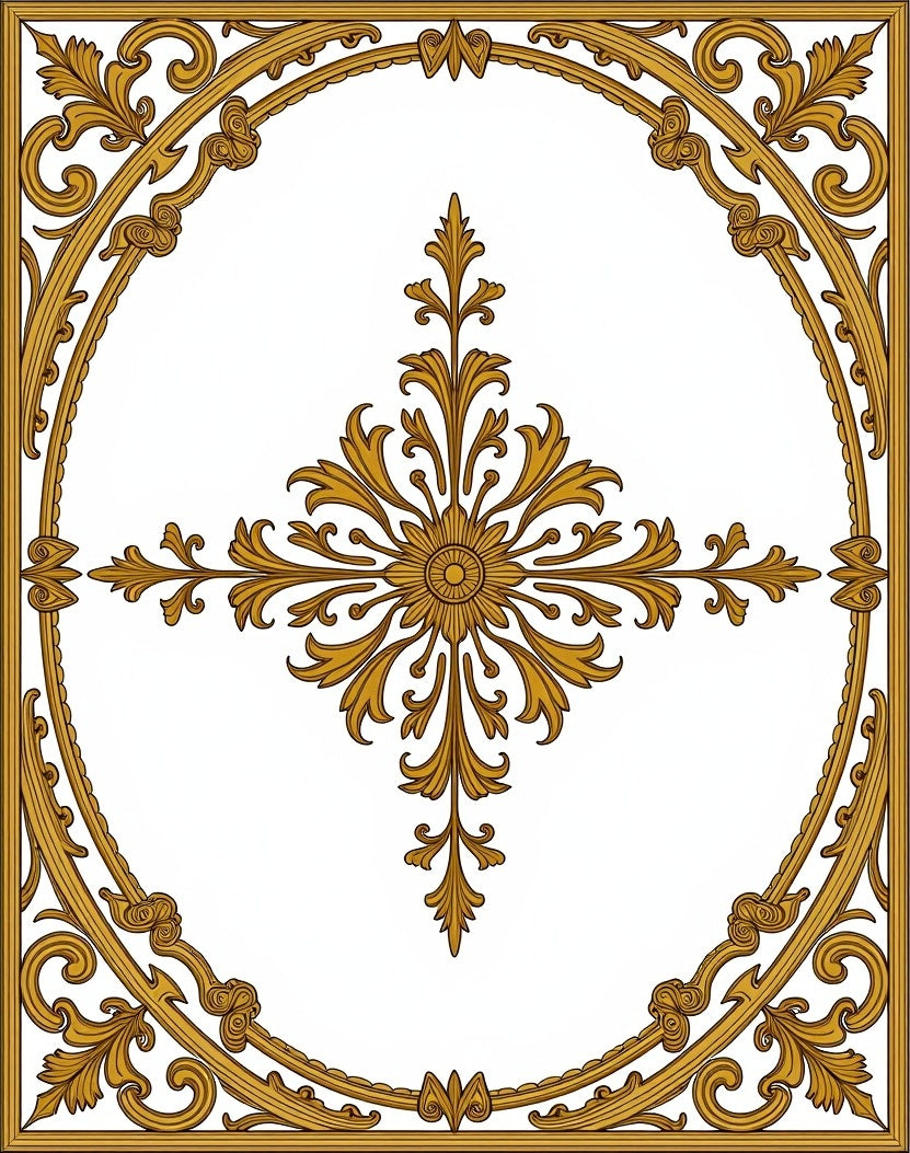 Golden Rococo Floral Motif Rug