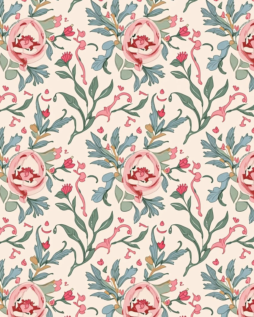 Pastel Floral Vines Pattern Rug