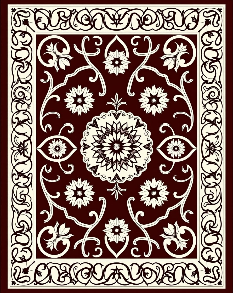 Ornate Floral And Vine Pattern Rug