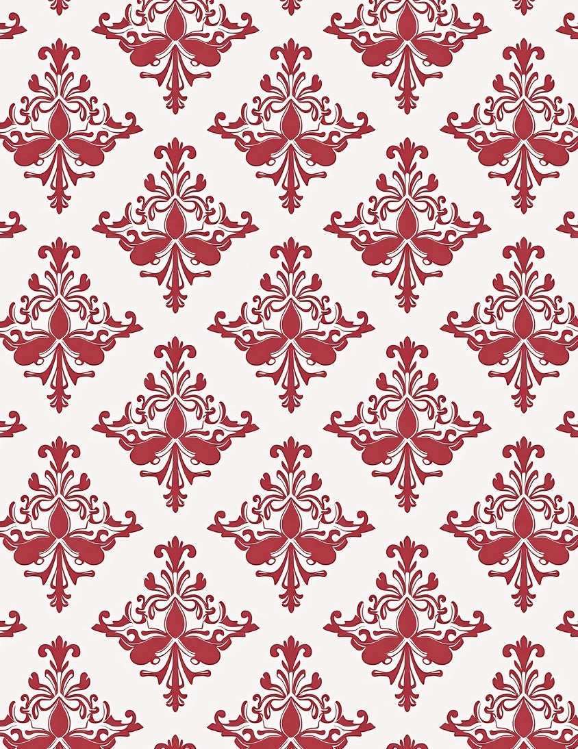 Classic Red Filigree Damask Pattern Rug