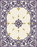 Elegant Purple Gold Floral Frame Rug