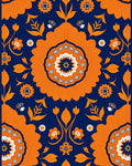 Bold Orange Navy Floral Medallion Pattern Rug