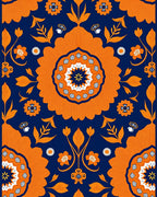 Bold Orange Navy Floral Medallion Pattern Rug