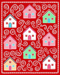 Whimsical Colorful Houses Swirls Background Rug