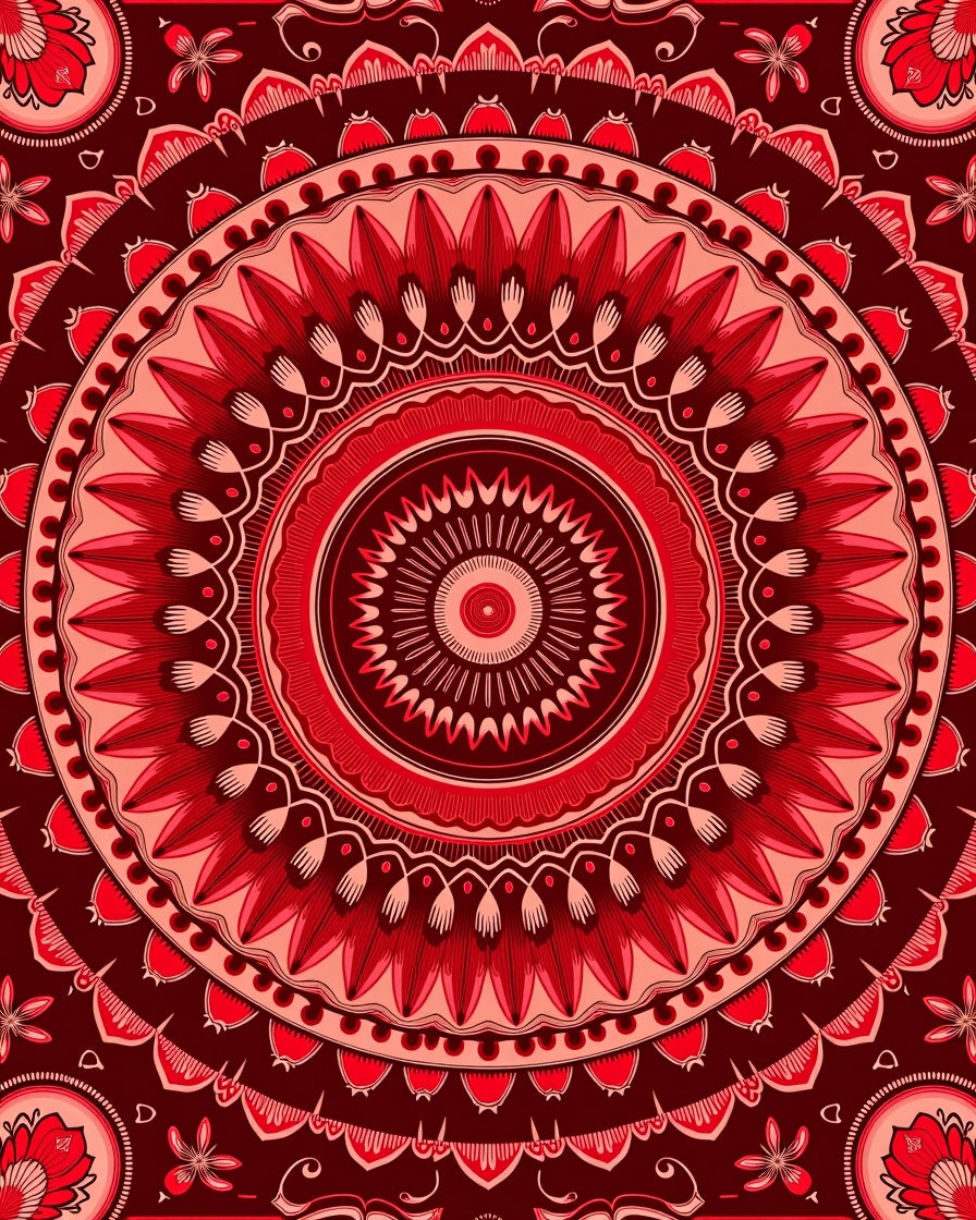 Rich Red Floral Mandala Pattern Rug