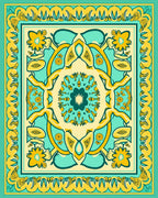 Teal Yellow Floral Mandala Pattern Rug