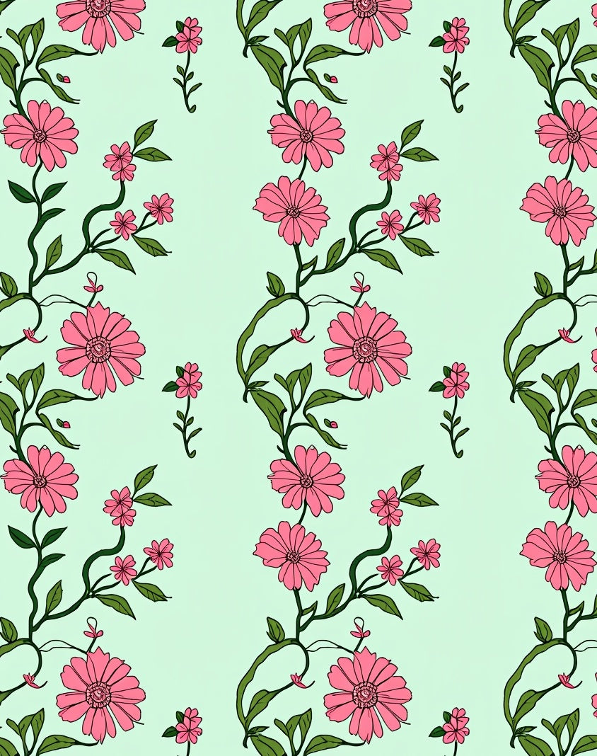 Pink Flower Vine Pattern Rug