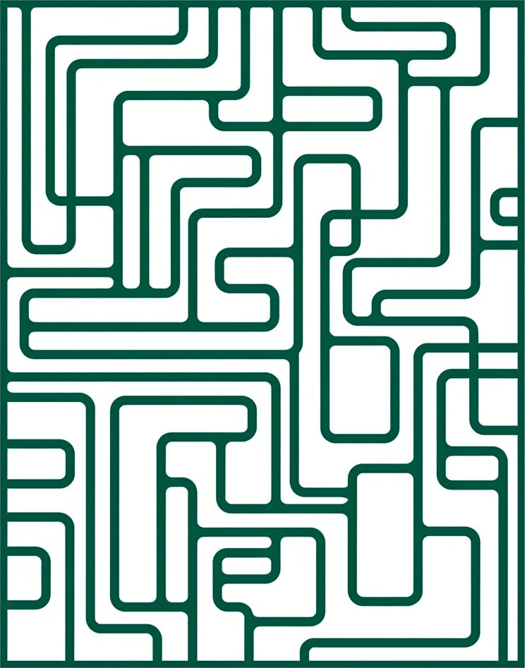 Minimalist Green Geometric Labyrinth Rug