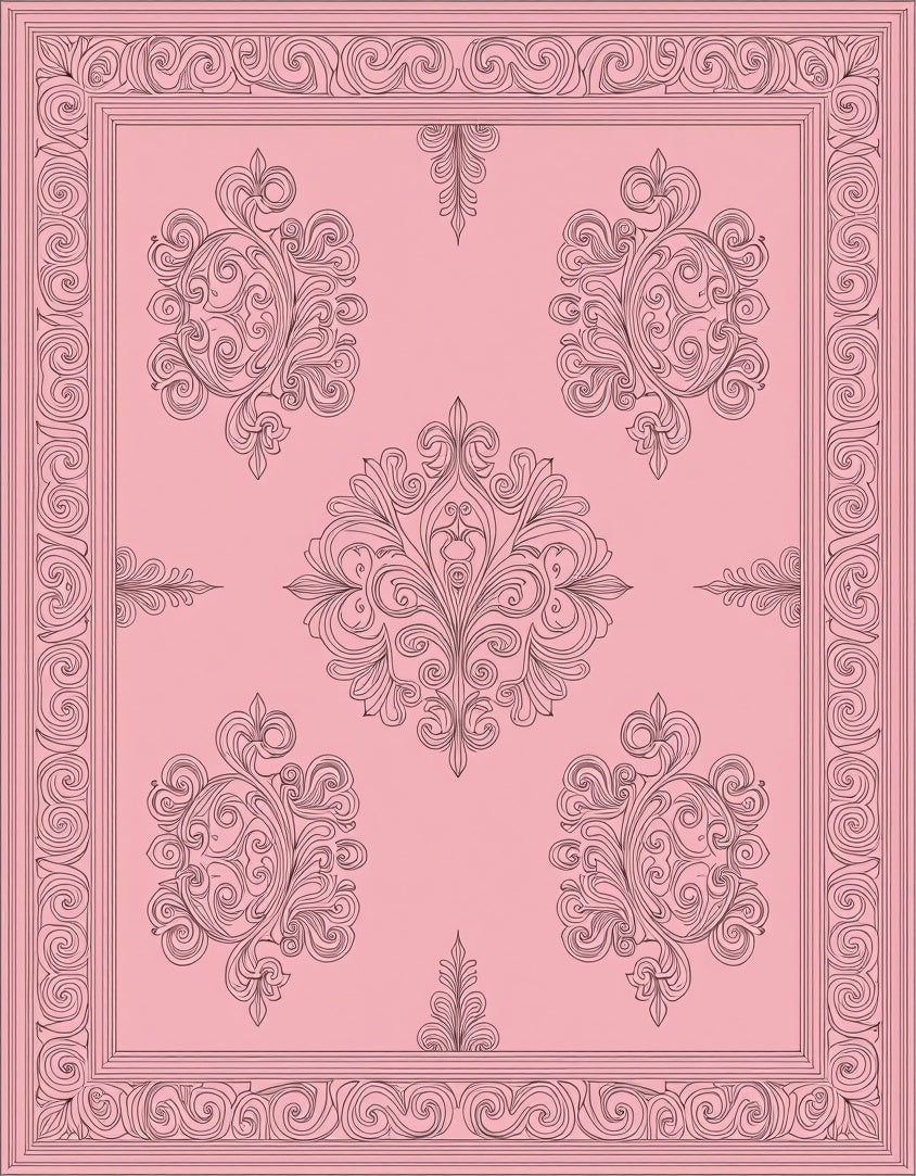 Classic Pink Floral Scrollwork Design Rug