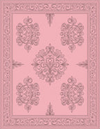 Classic Pink Floral Scrollwork Design Rug