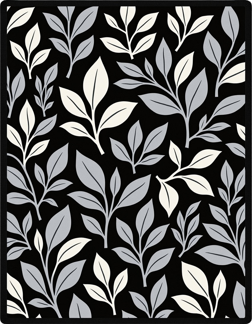 Monochrome Branch Leaf Pattern Rug
