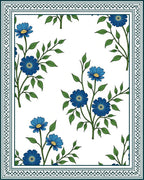 Blue Floral Sprigs Border Design Rug