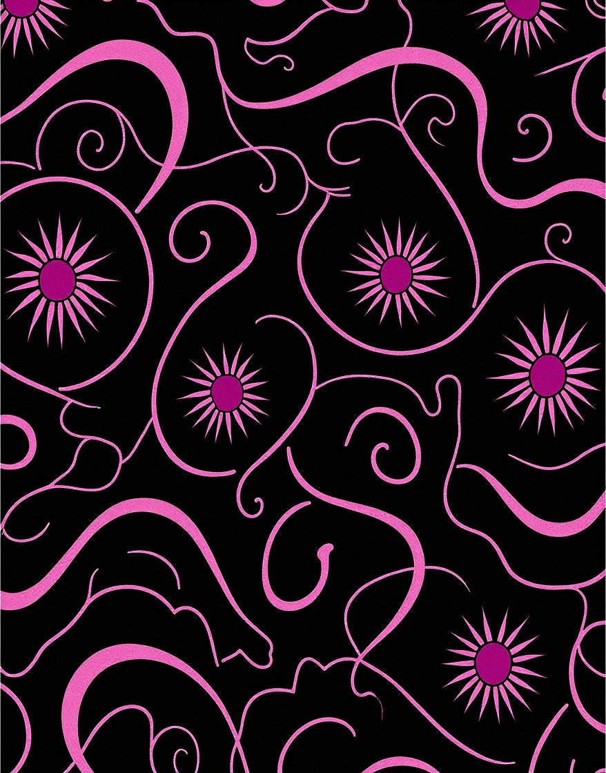 Vibrant Pink Floral Swirl Pattern Rug