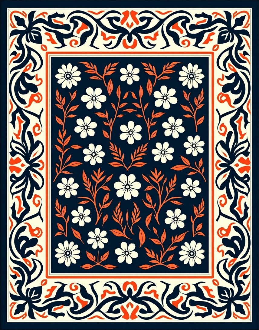 Ornate Floral Border Cream Rug