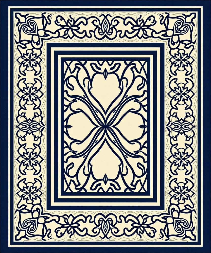 Ornate Floral Bordered Ivory Rug
