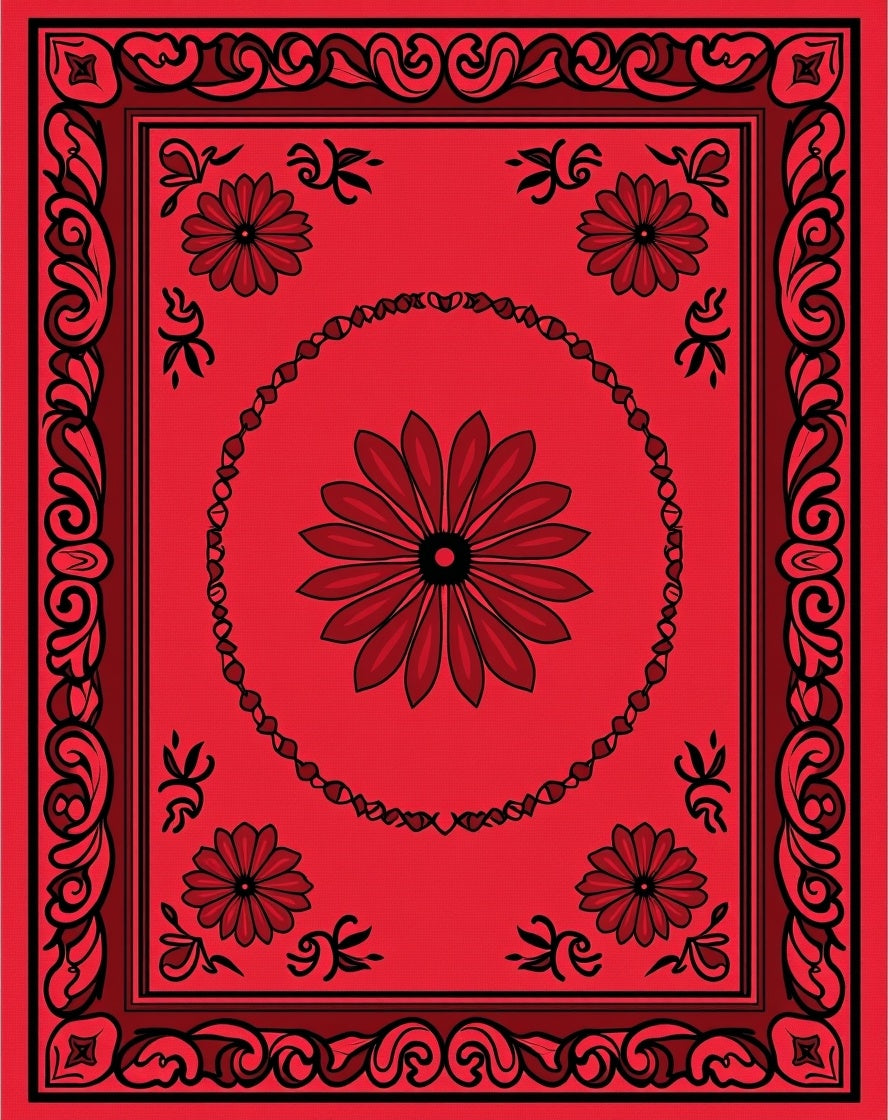 Bold Red Floral Frame Design Rug