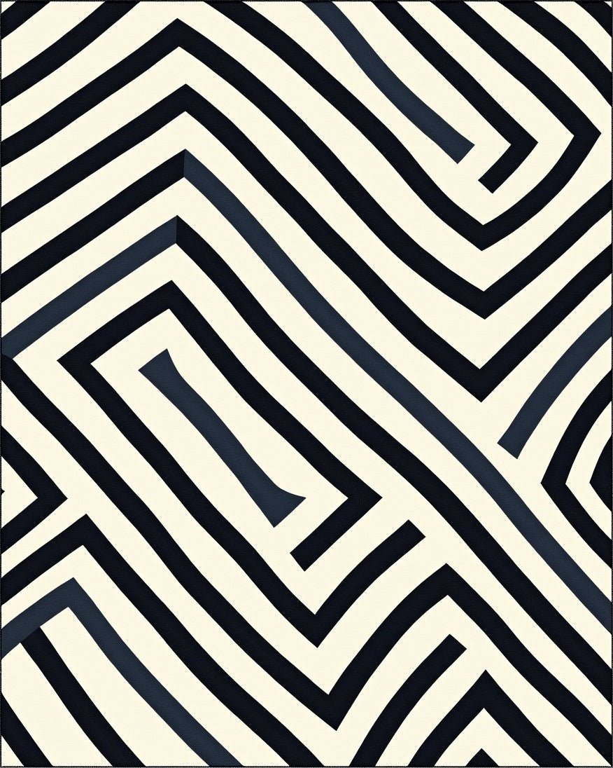 Abstract Striped Maze Pattern Rug