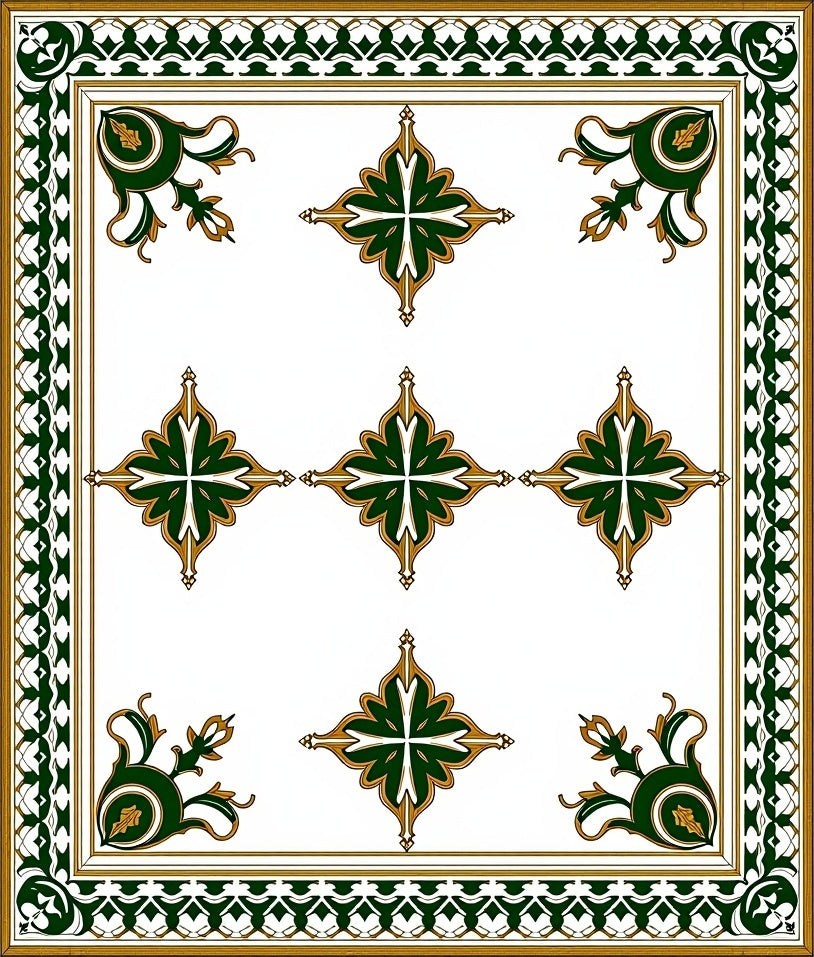Elegant Green Gold Floral Medallion Design Rug