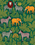 Jungle Safari Animals Botanical Print Rug