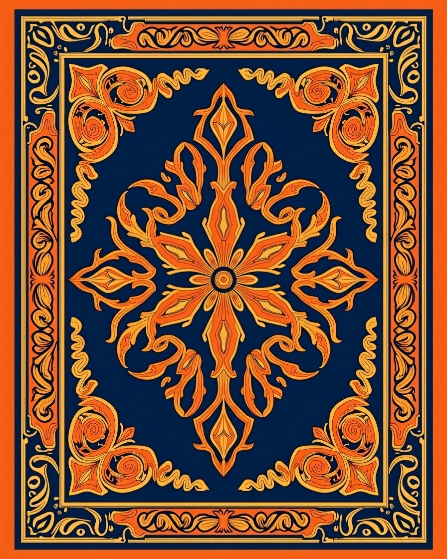Intricate Floral Medallion Deep Blue Rug