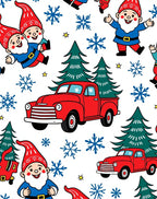 Red Trucks Gnomes Blue Snowflakes Trees Rug
