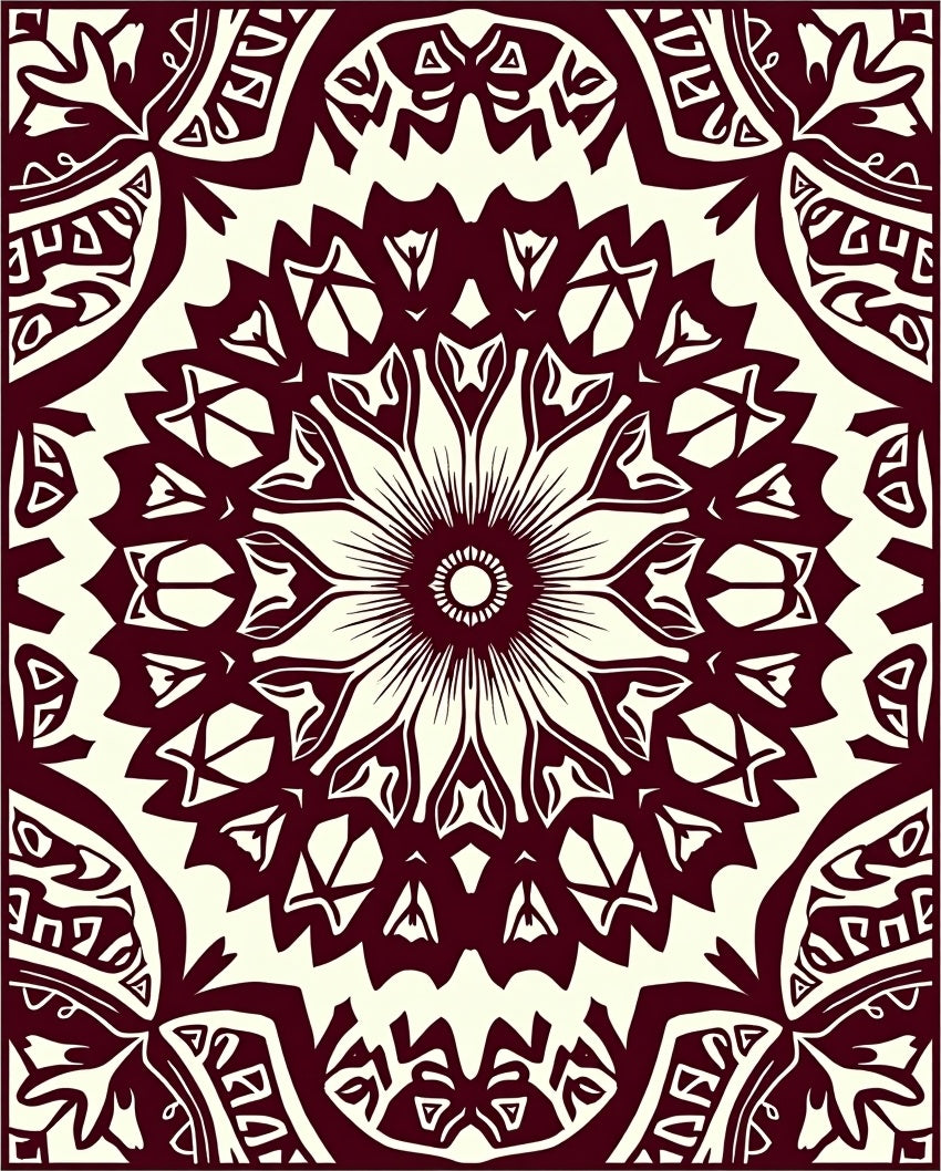 Intricate Maroon Floral Mandala Design Rug