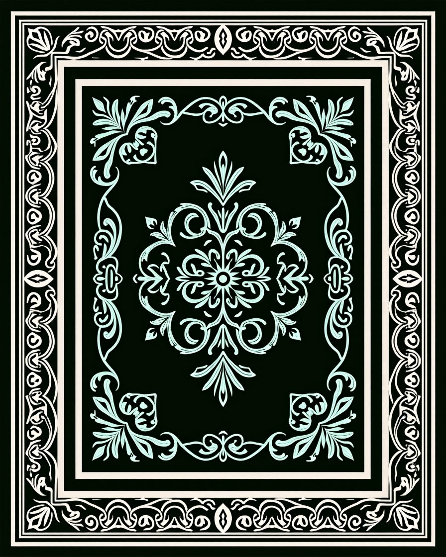 Classic Floral Border Intricate Design Rug