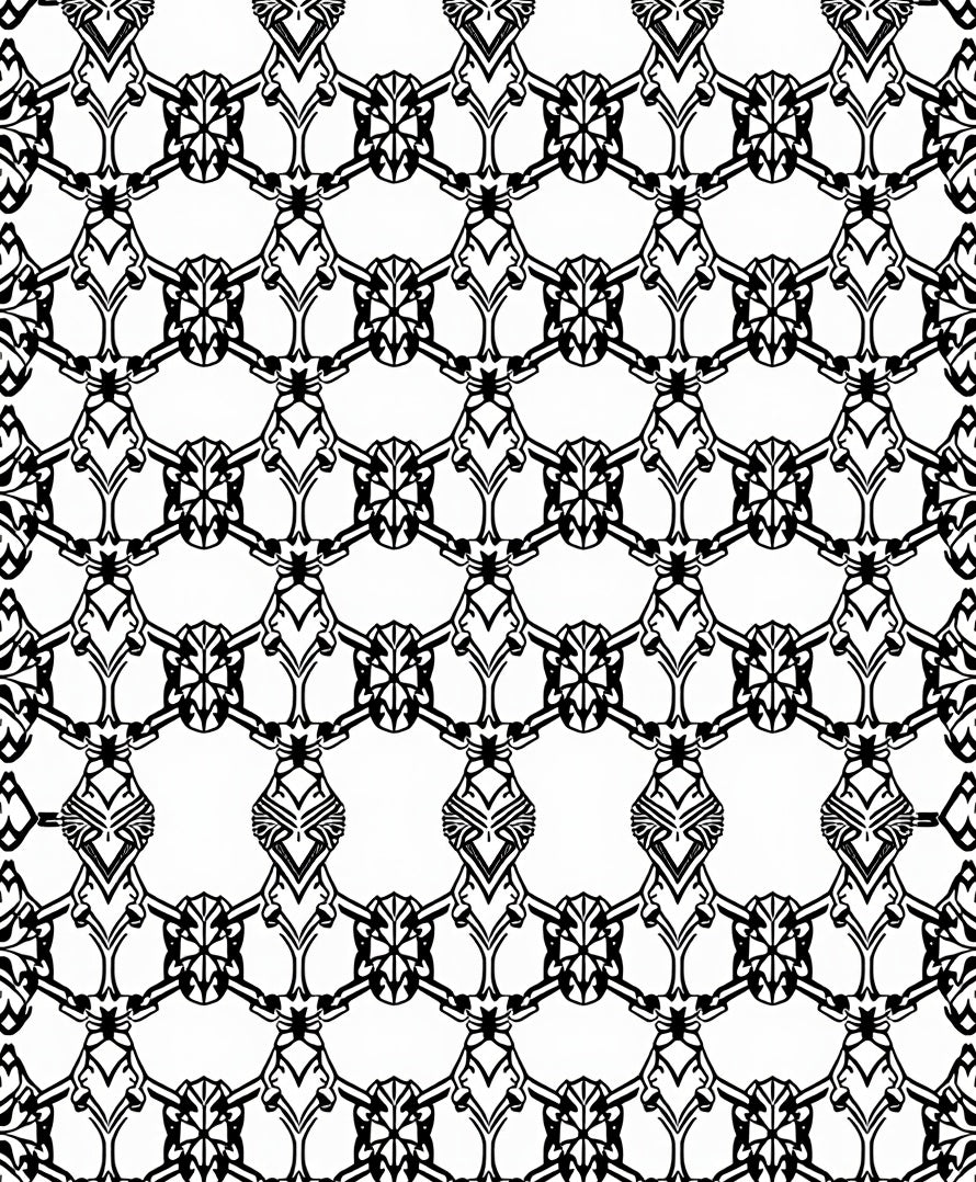 Intricate Black White Chain Link Pattern Rug