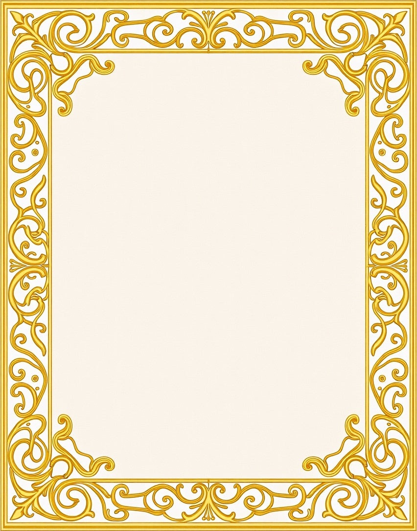 Ornate Gold Flourish Border Design Rug