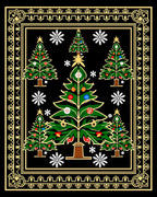 Festive Green Christmas Trees Snowflake Border Rug