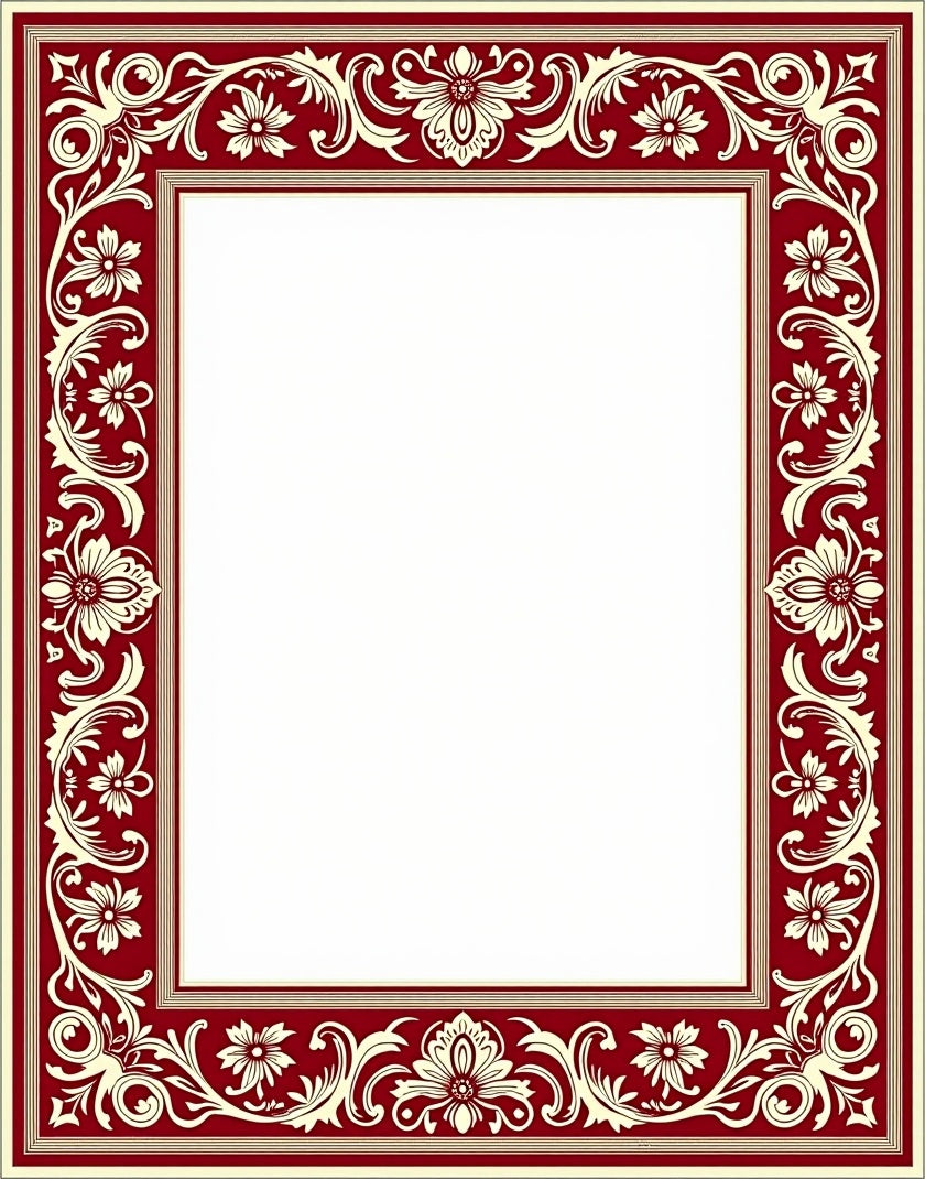 Regal Red Floral Scroll Border Rug