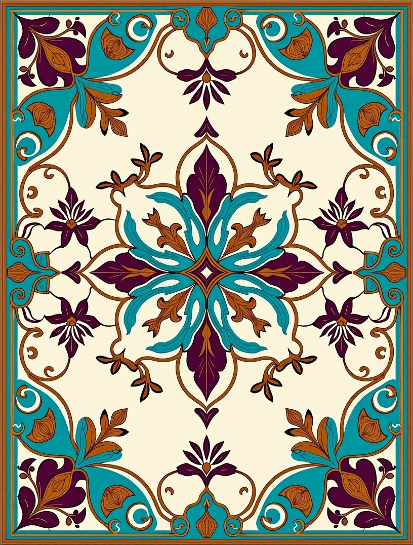Intricate Teal Plum Floral Medallion Rug