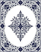 Deep Blue Classic Botanical Frame Design Rug