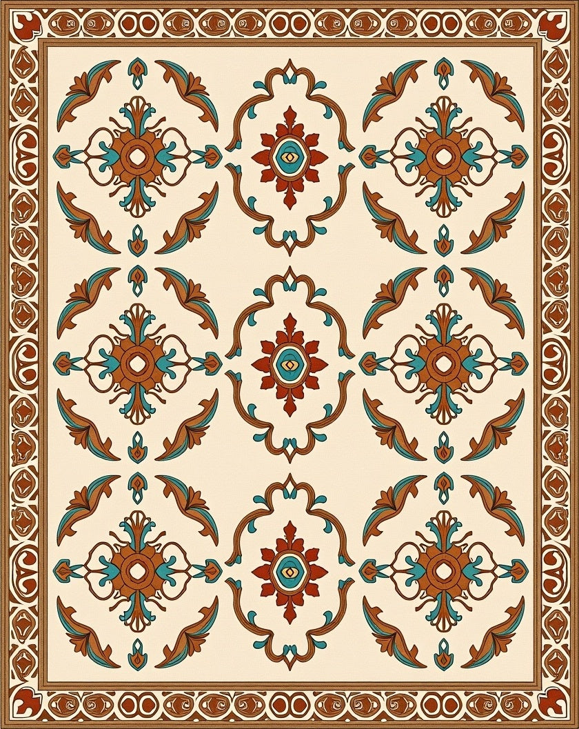 Ornate Floral Medallion Pattern Rug