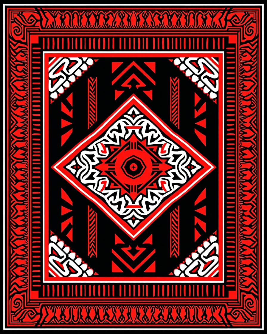 Bold Red and White Geometric Diamond Rug