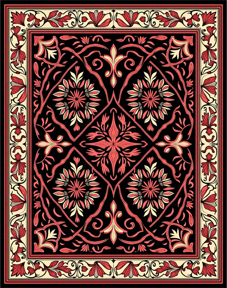 Intricate Floral Scrollwork Red Pattern Rug