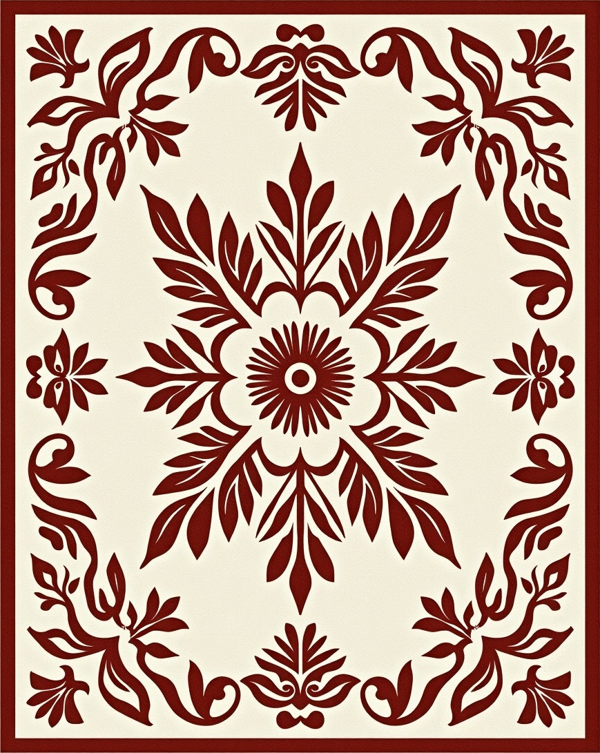 Ornate Damask Floral Motif Rug