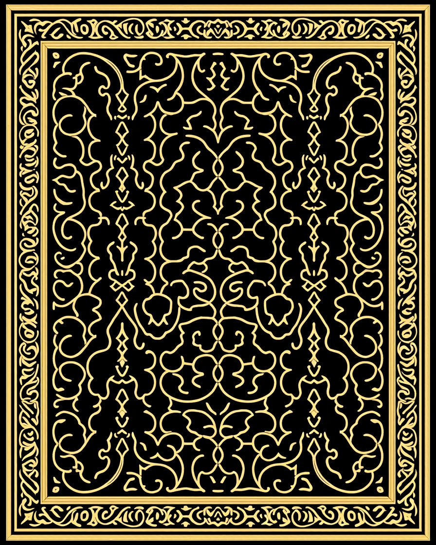 Black And Yellow Intricate Floral Design Rug