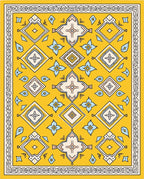 Golden Yellow Geometric Floral Medallion Rug