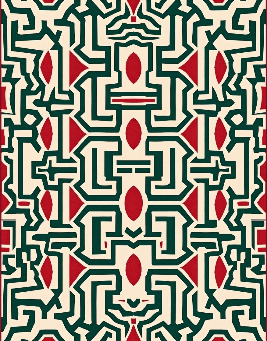 Bold Red And Green Geometric Maze Rug