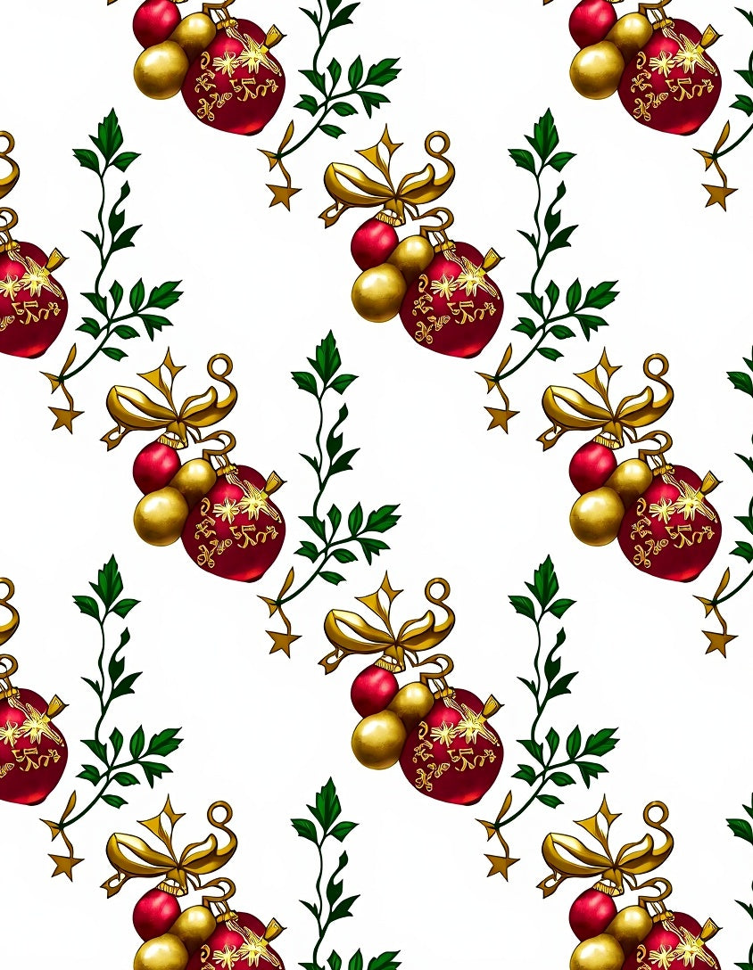 Red Gold Bauble Vine Ornament Rug