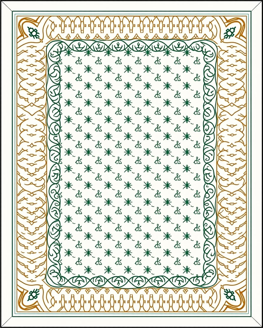 Intricate Floral Medallion Pattern Border Rug