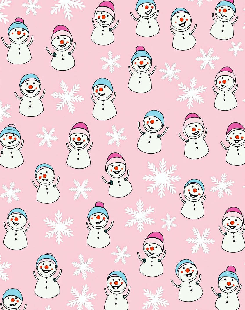 Whimsical Snowman Pink Snowflake Scatter Rug