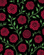 Deep Red Roses With Green Branches Pattern Rug