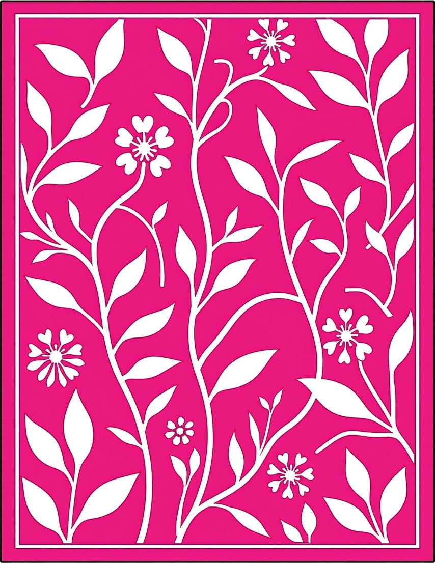 Vibrant Pink Floral Vine Pattern Rug