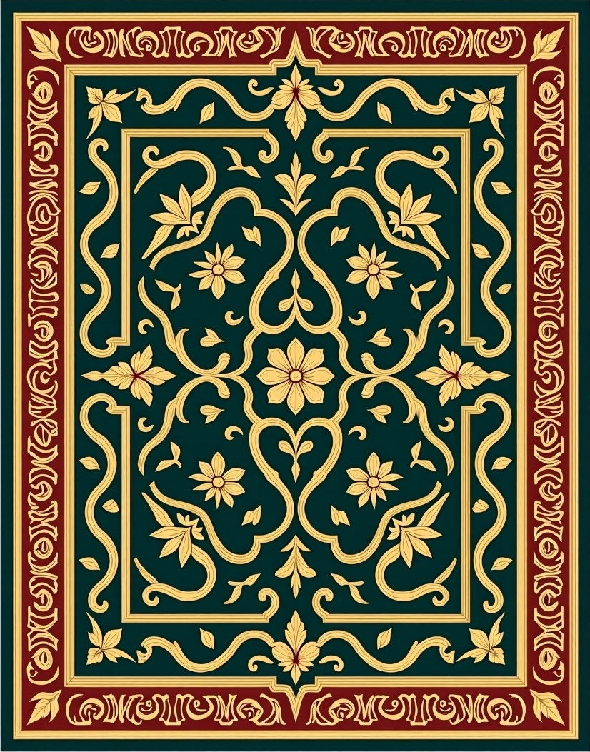 Ornate Floral Scrollwork Pattern Rug