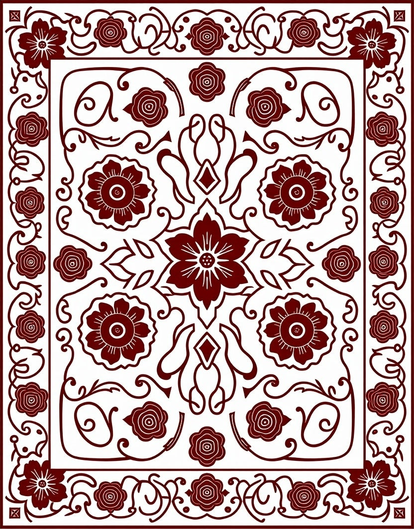 Ornate Floral Scroll Pattern Design Rug