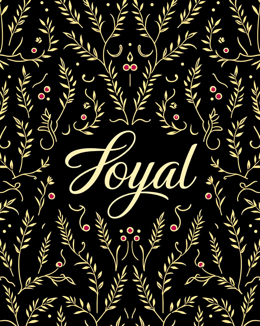 Golden Floral Black Vintage Script Rug