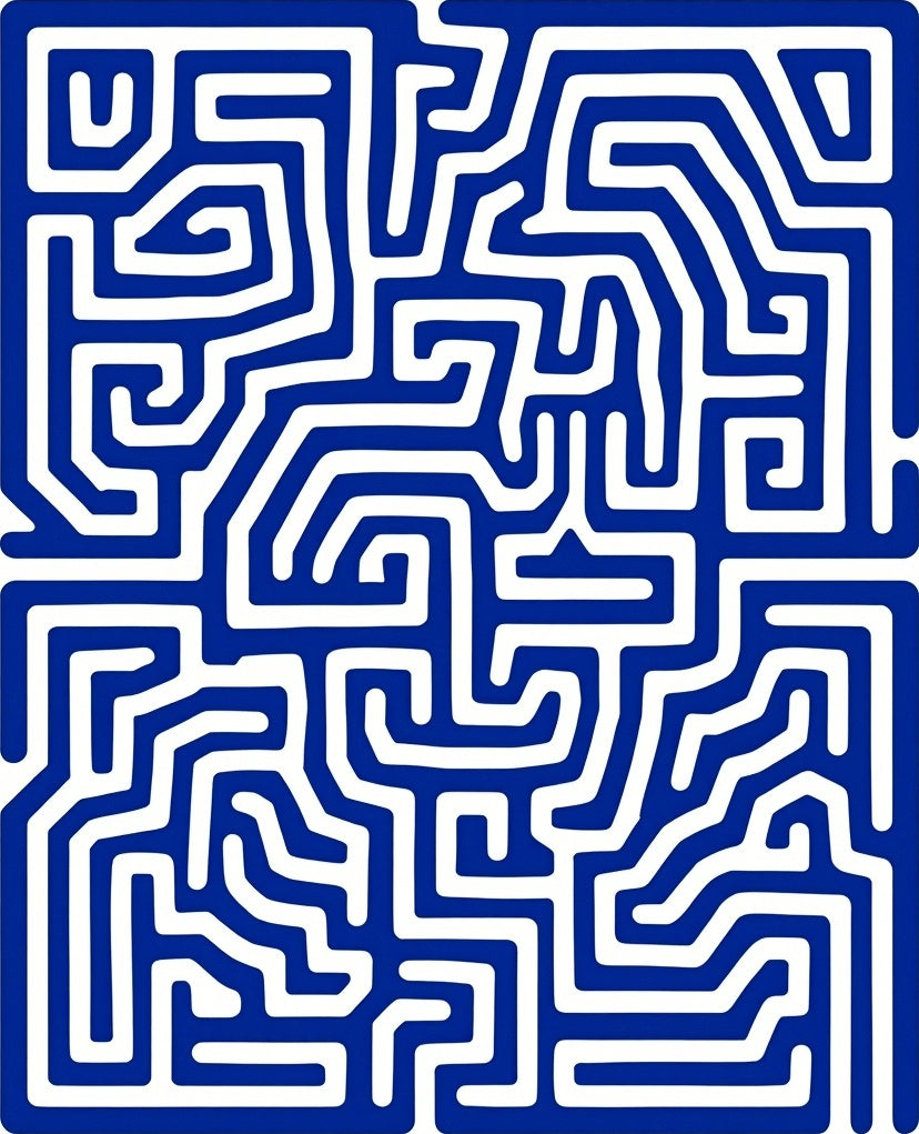Bold Blue White Maze Pattern Rug